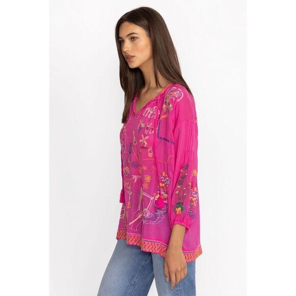 Johnny Was Pink Zadonia Embroidered Blouse - Picture 3 of 12